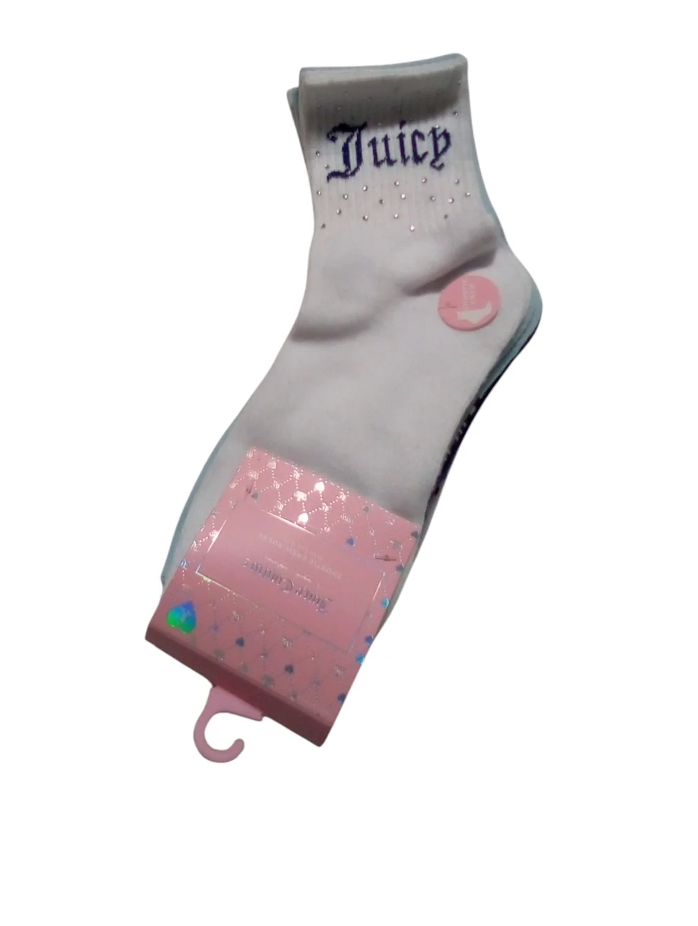 Juicy Couture Shortie Crew Socks 5 Pair Pack 1 Rhinestones 4 Solid White Blue